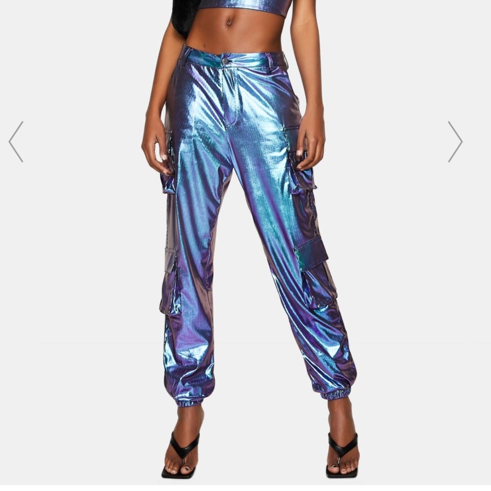 Dolls kill blue reflective cargo trousers L